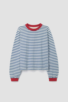 Sierra-Sue Organic Cotton Jersey Stripe Top in Pewter & Off White Stripe