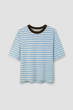 Bay-Sue Organic Cotton Jersey Stripe Top in Pale Blue & White Stripe
