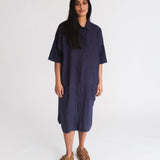 Natasha-May Linen Dress in Navy L Preloved