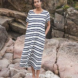 Viola-Sue Organic Cotton Dress in Navy & White Stripe L Preloved